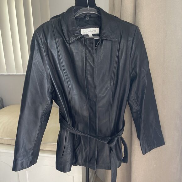 Liz Claiborne Jackets & Blazers - Liz Claiborne Black Genuine Leather Belted Jacket Large